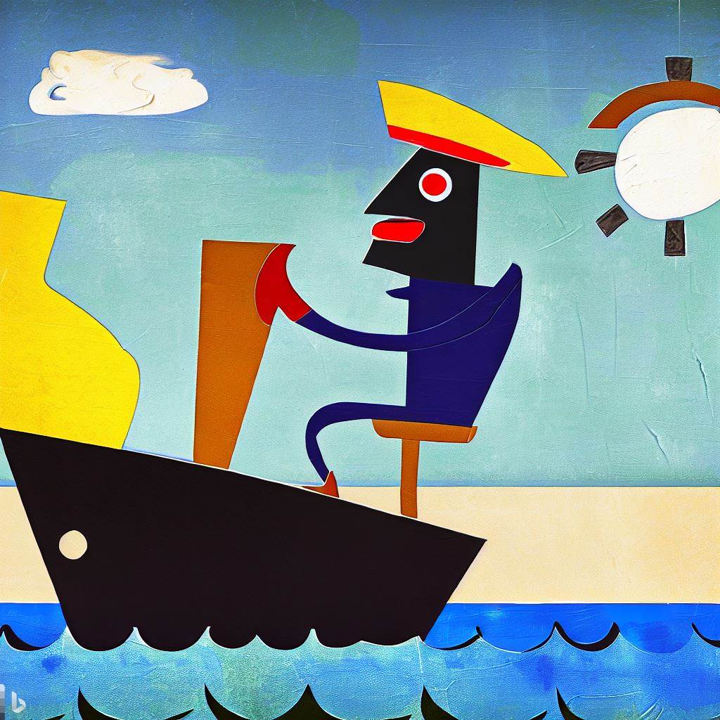 Yacht delivery by skipper shown in Jean Miro style